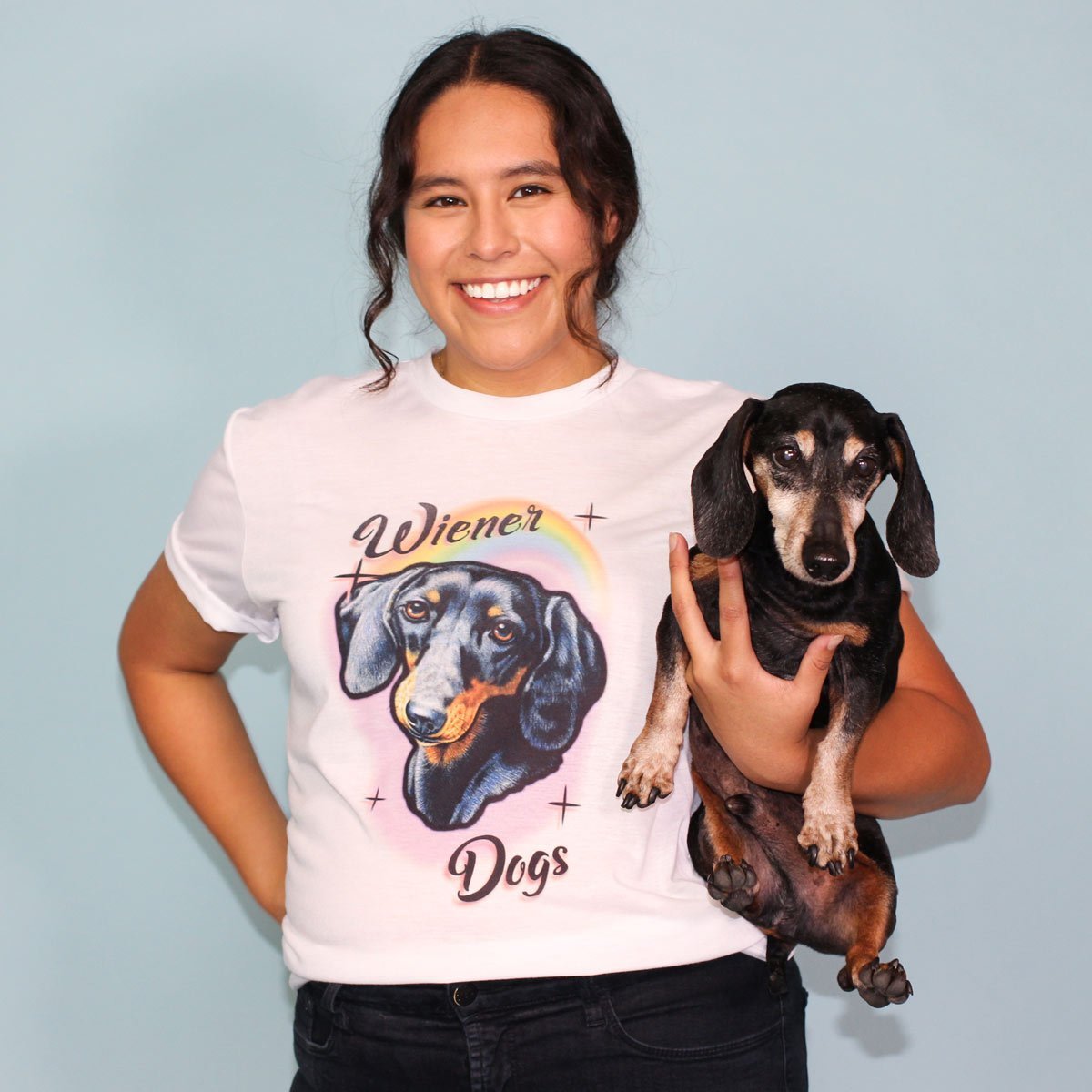 rainbows and wiener dogs unisex tee | black and tan