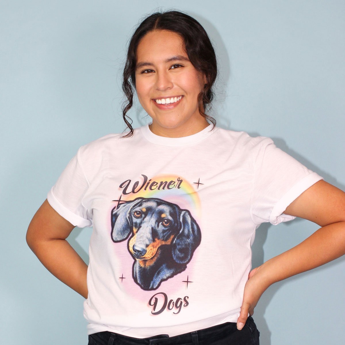 rainbows and wiener dogs unisex tee | black and tan
