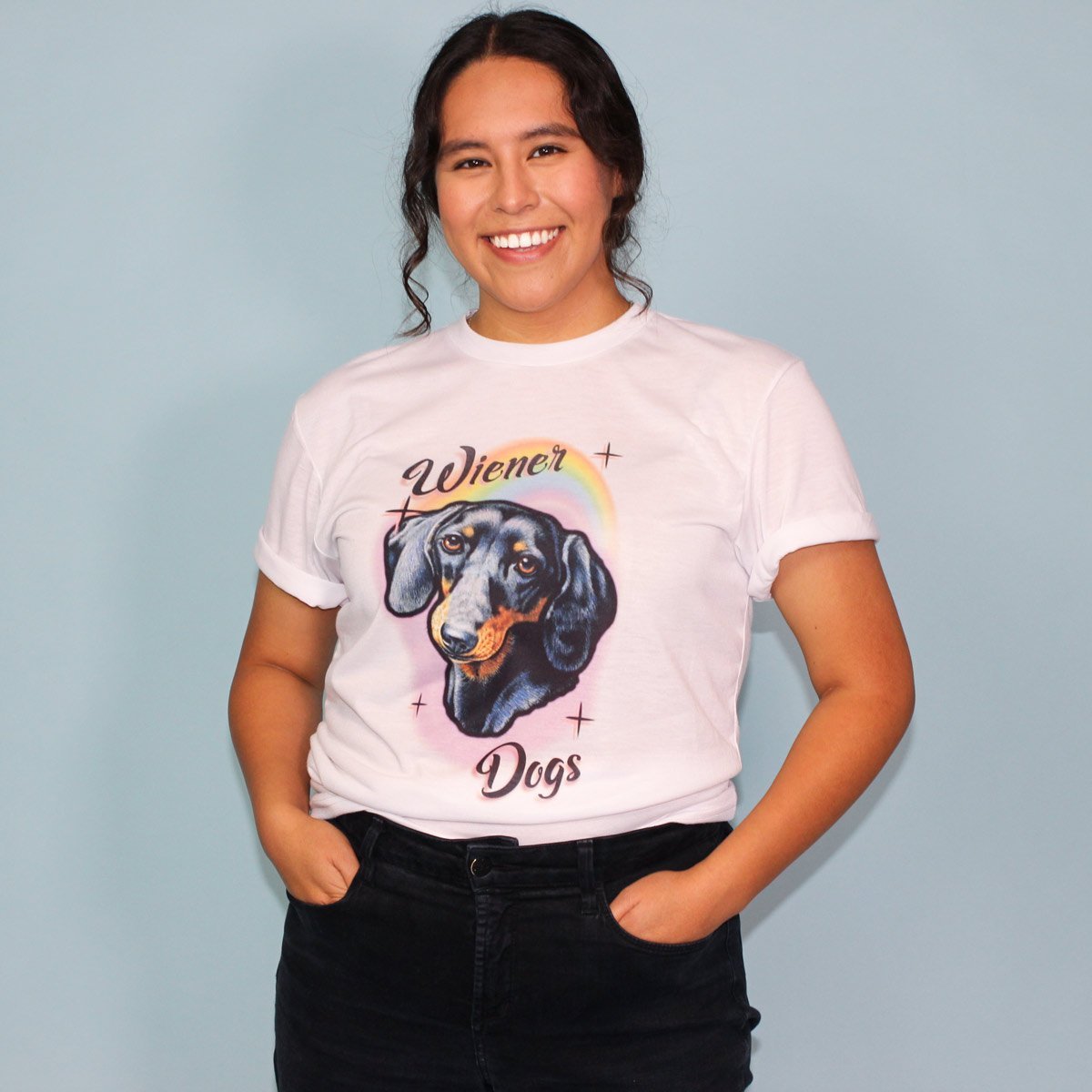 rainbows and wiener dogs unisex tee | black and tan