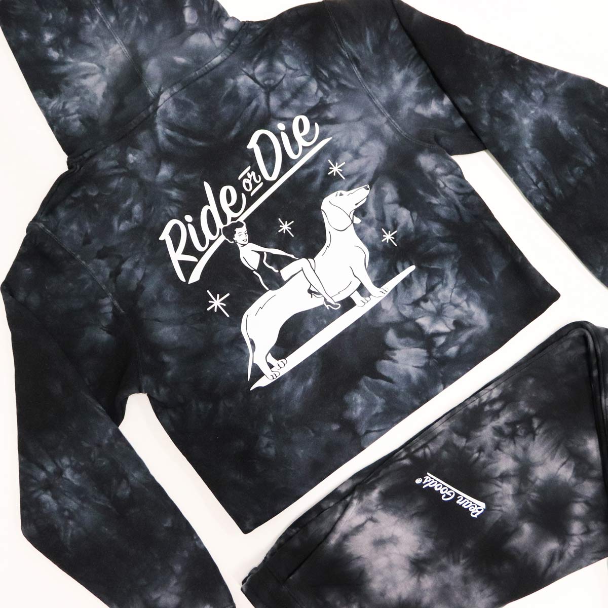 ride or die unisex hoodie | black tie-dye