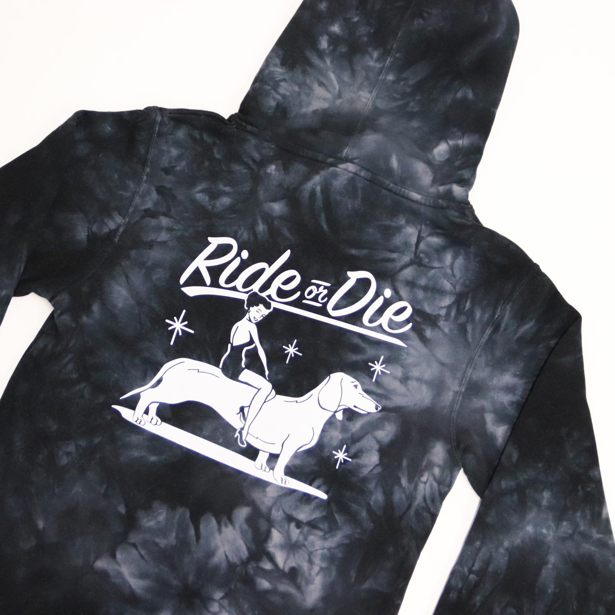 ride or die unisex hoodie | black tie-dye