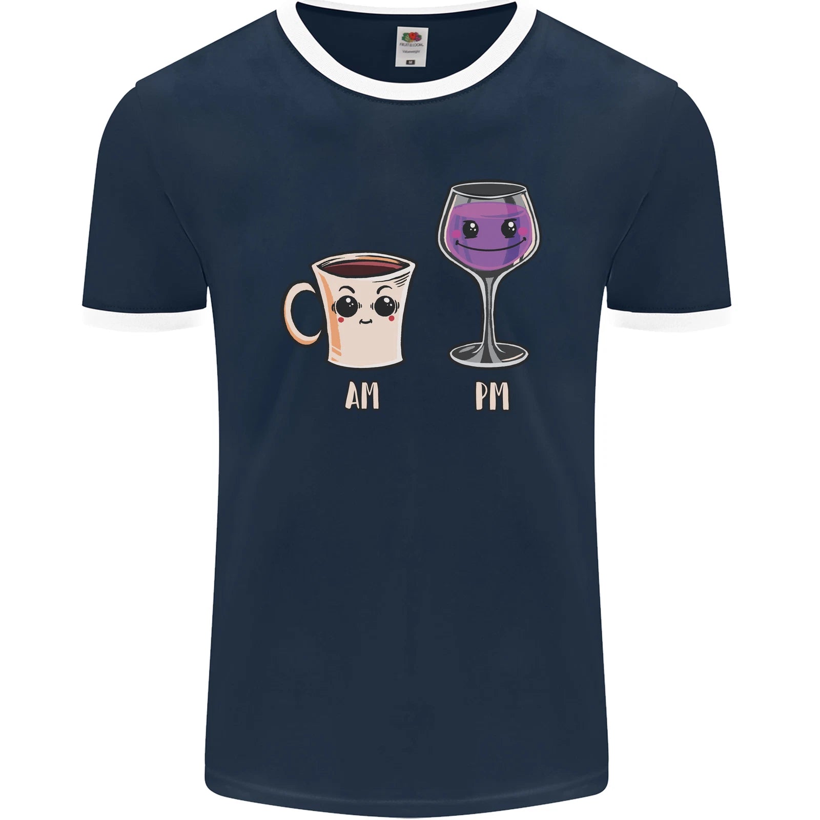 Coffee am Wine pm Funny Alcohol Prosecco Mens Ringer T-Shirt FotL