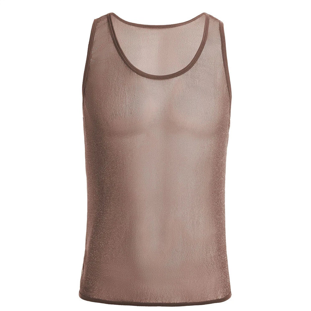 Men See Through Sleeveless Tank Tops Casual T Shirts Muscle Shirts