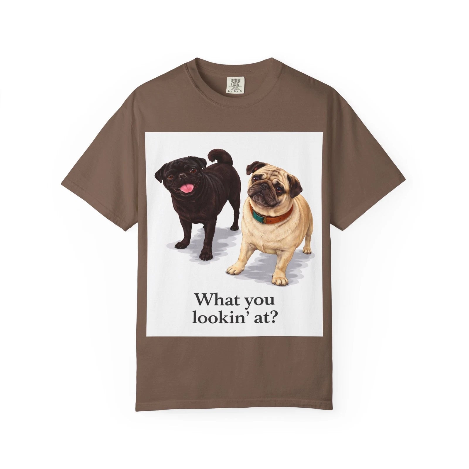 Two Pugs Illustration What You Lookin' At? T-Shirt | Funny Dog Tee