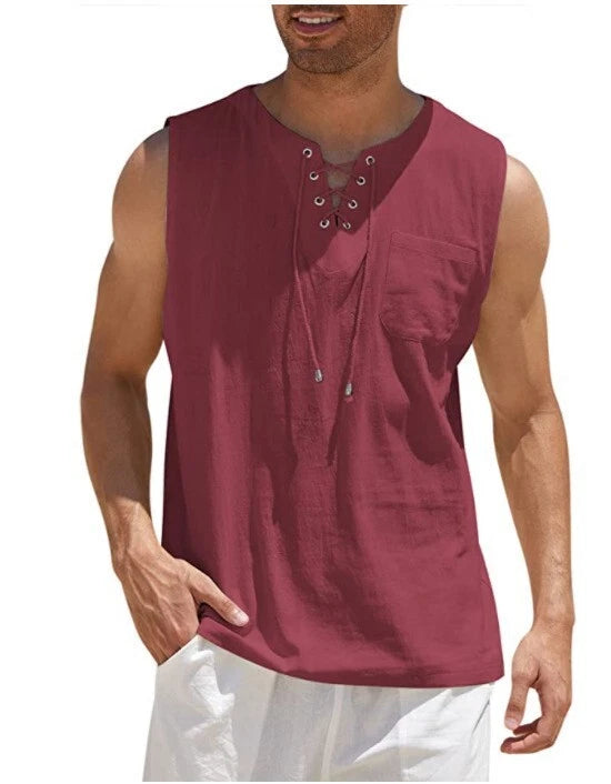 MENS Cotton Linen TANK VEST TOP SUMMER TRAINING MUSCLE GYM TOPS TEE PLAIN S-4XL