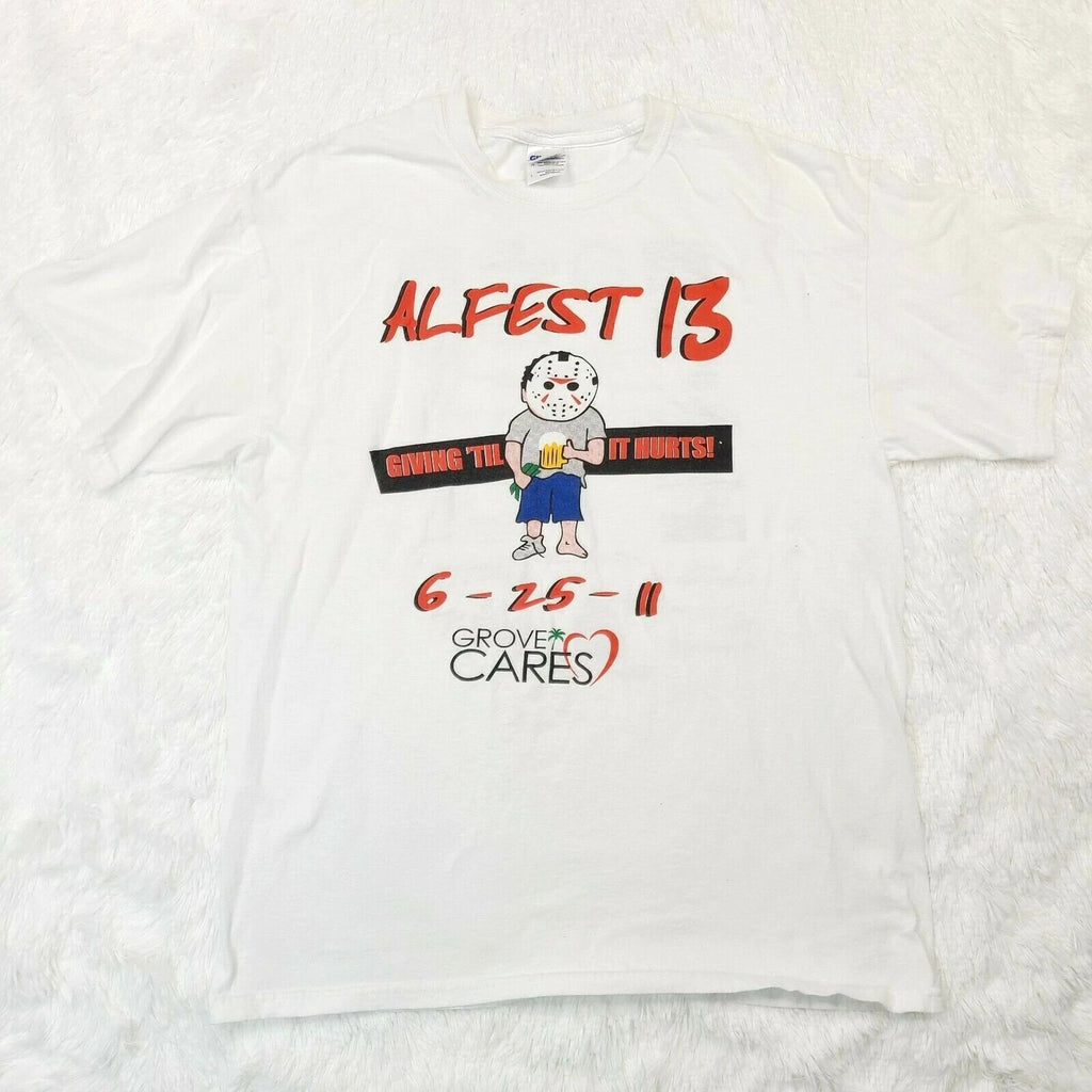 Gildan ALFEST 13 T-Shirt Jason Mask Beer Size L - Grove Cares Sponsors Tee