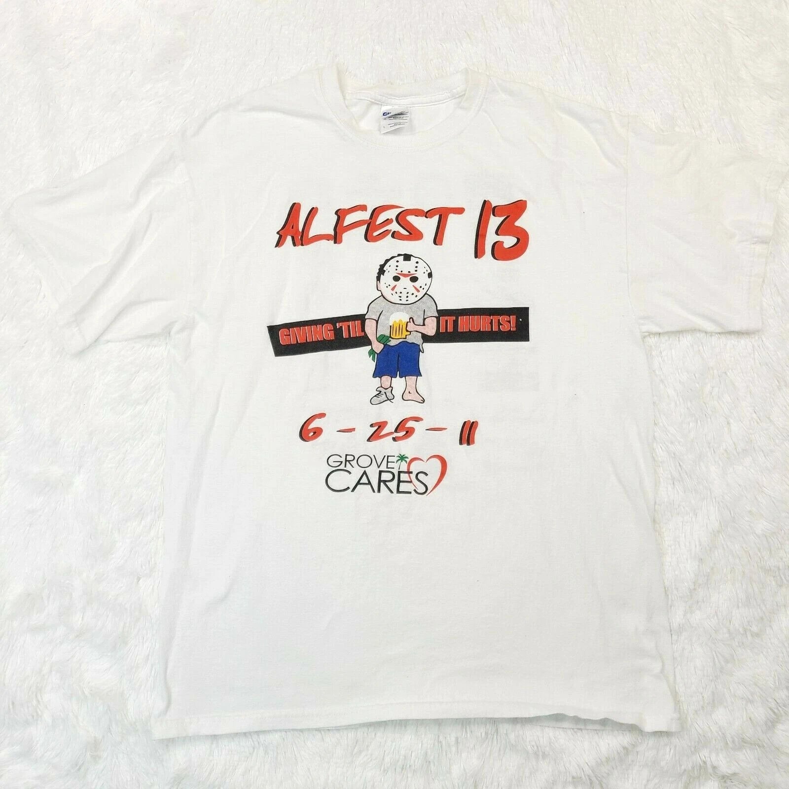 Gildan ALFEST 13 T-Shirt Jason Mask Beer Size L - Grove Cares Sponsors Tee
