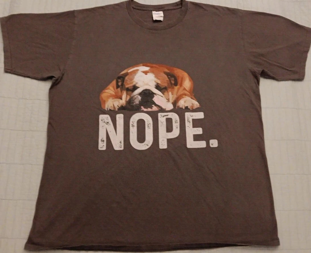 Unisex XL Gray Lazy Melting Bulldog NOPE Funny Graphic T Shirt
