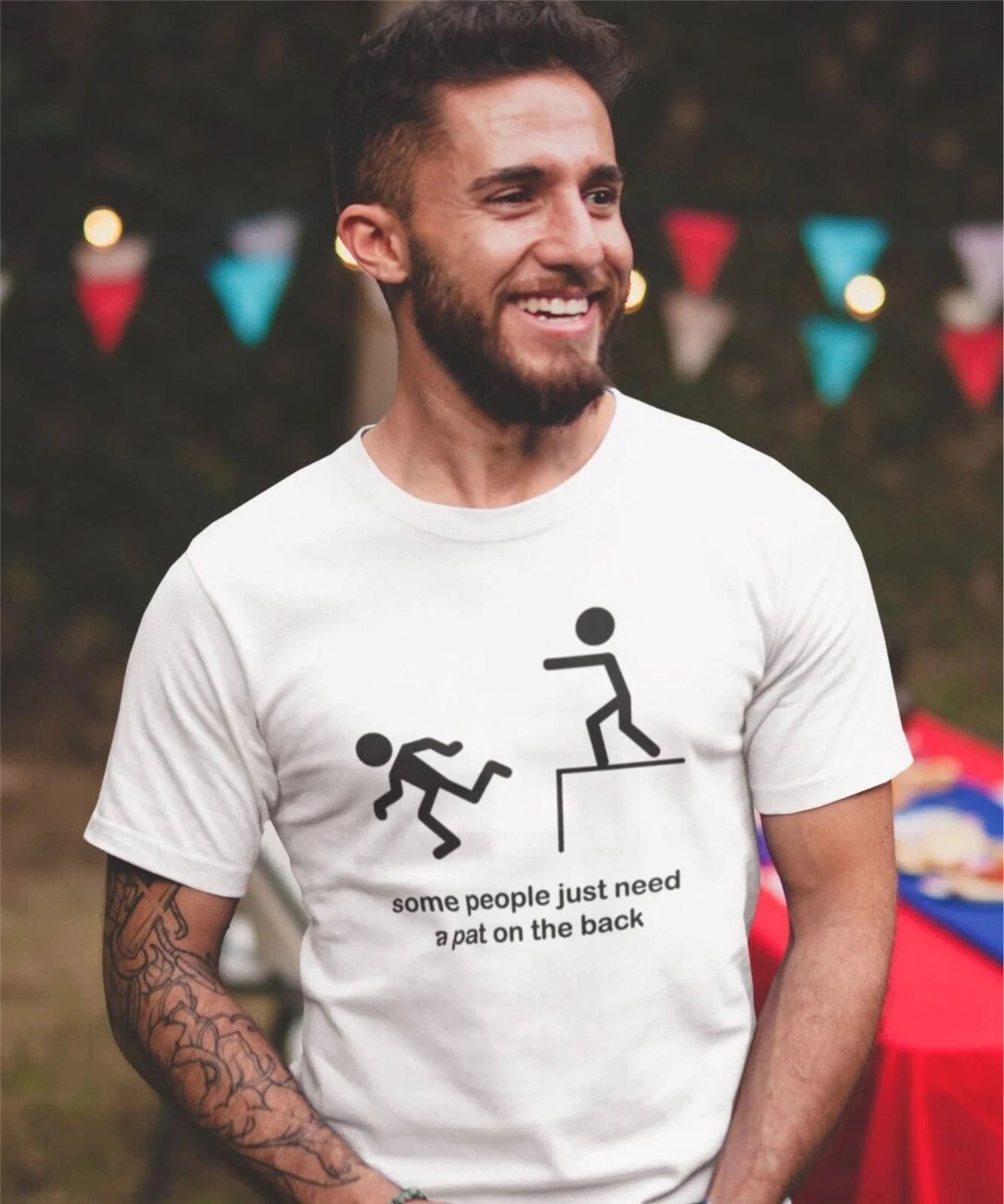 Funny T-shirt Some People Just Need a Pat on the Back Lazy Men Birthday Gift Top