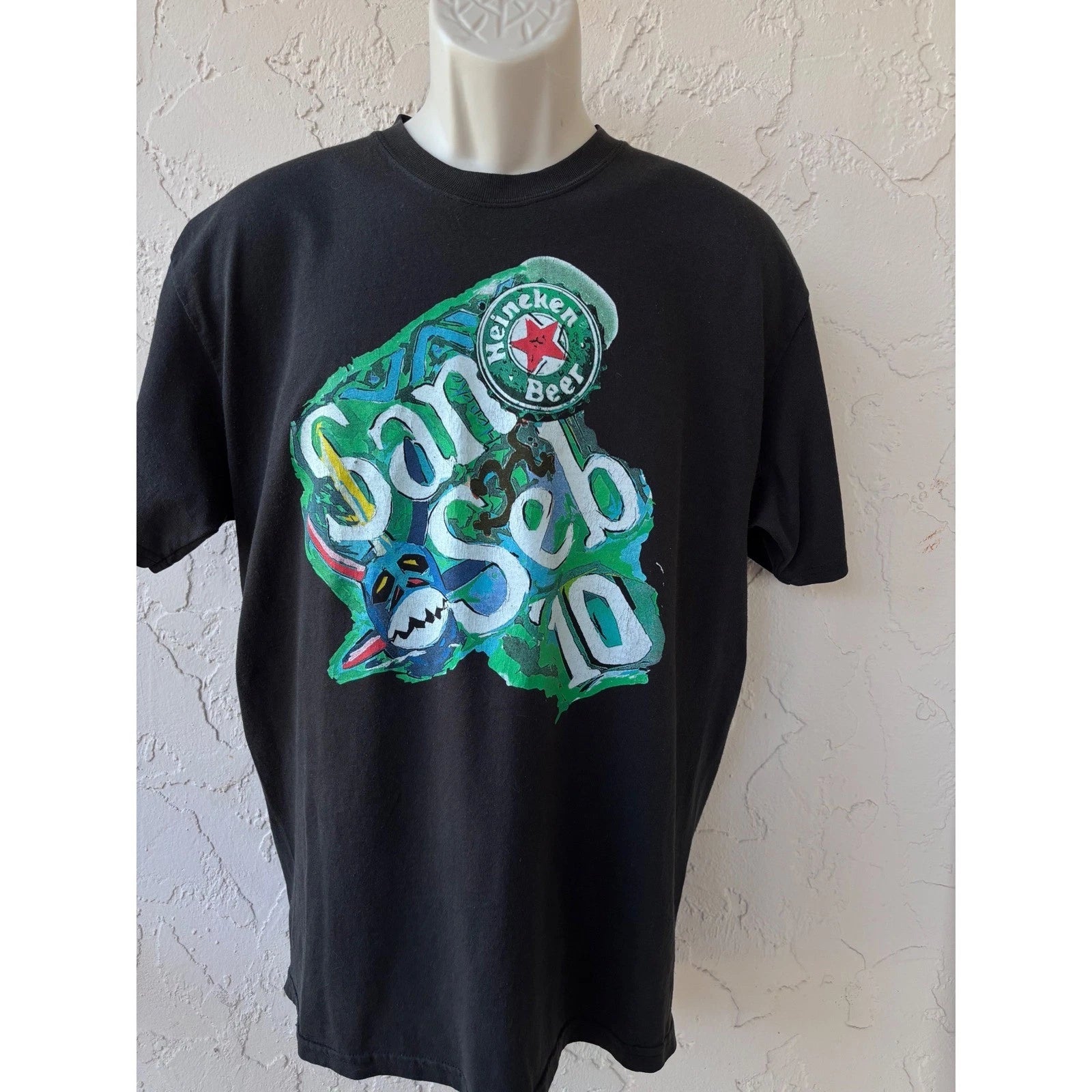 Heineken San Seb '10 Graphic T-Shirt Black Beer Event Promo Tee Sz L