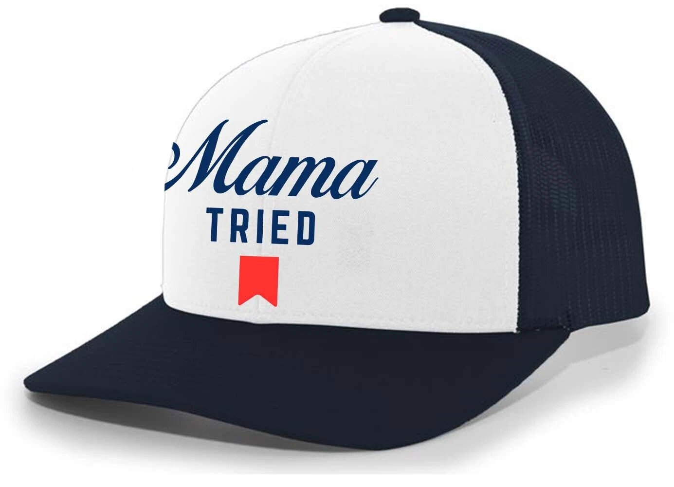 Trenz Shirt Compant Mama Tried Beer Logo Parody Mens Mesh Back Embroidered