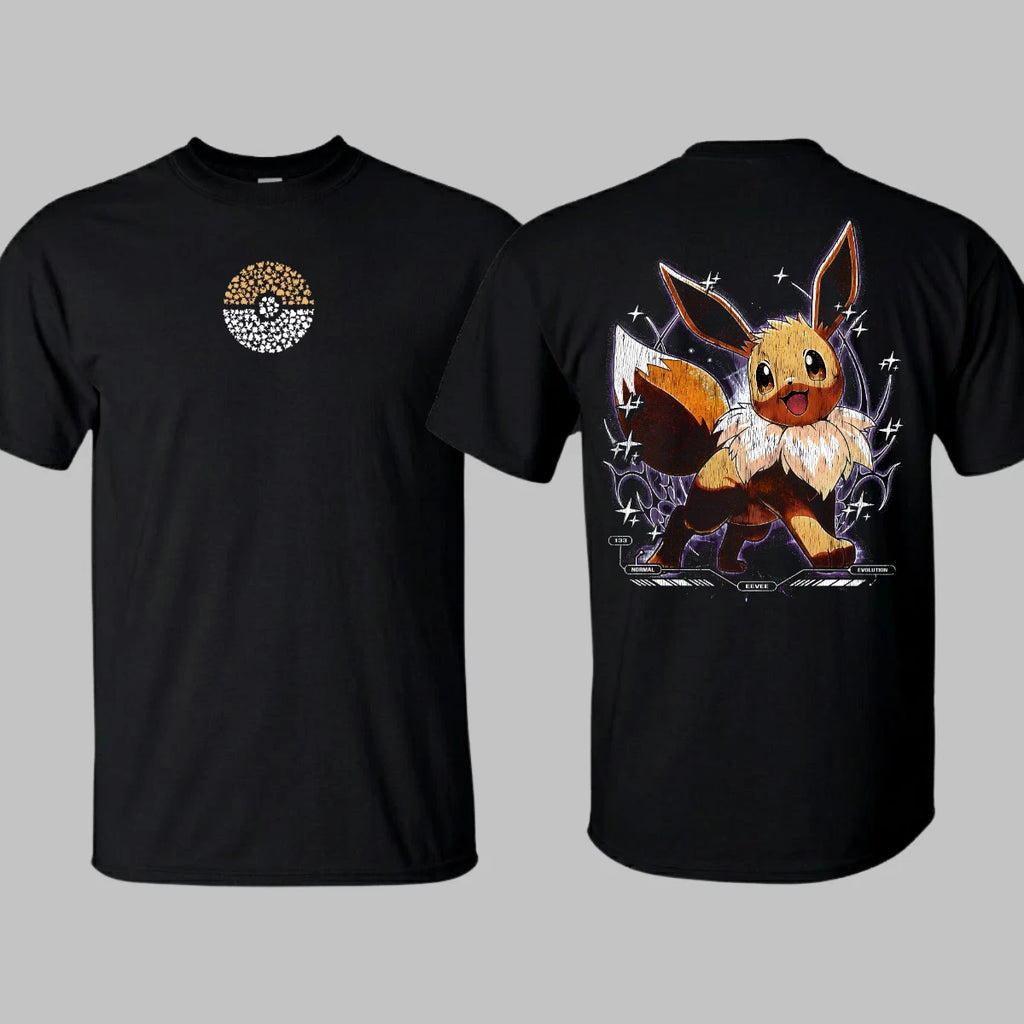 Retro Eevee T-Shirt Heavyweight Cotton Anime Oversized Men Clothing Fan Gift