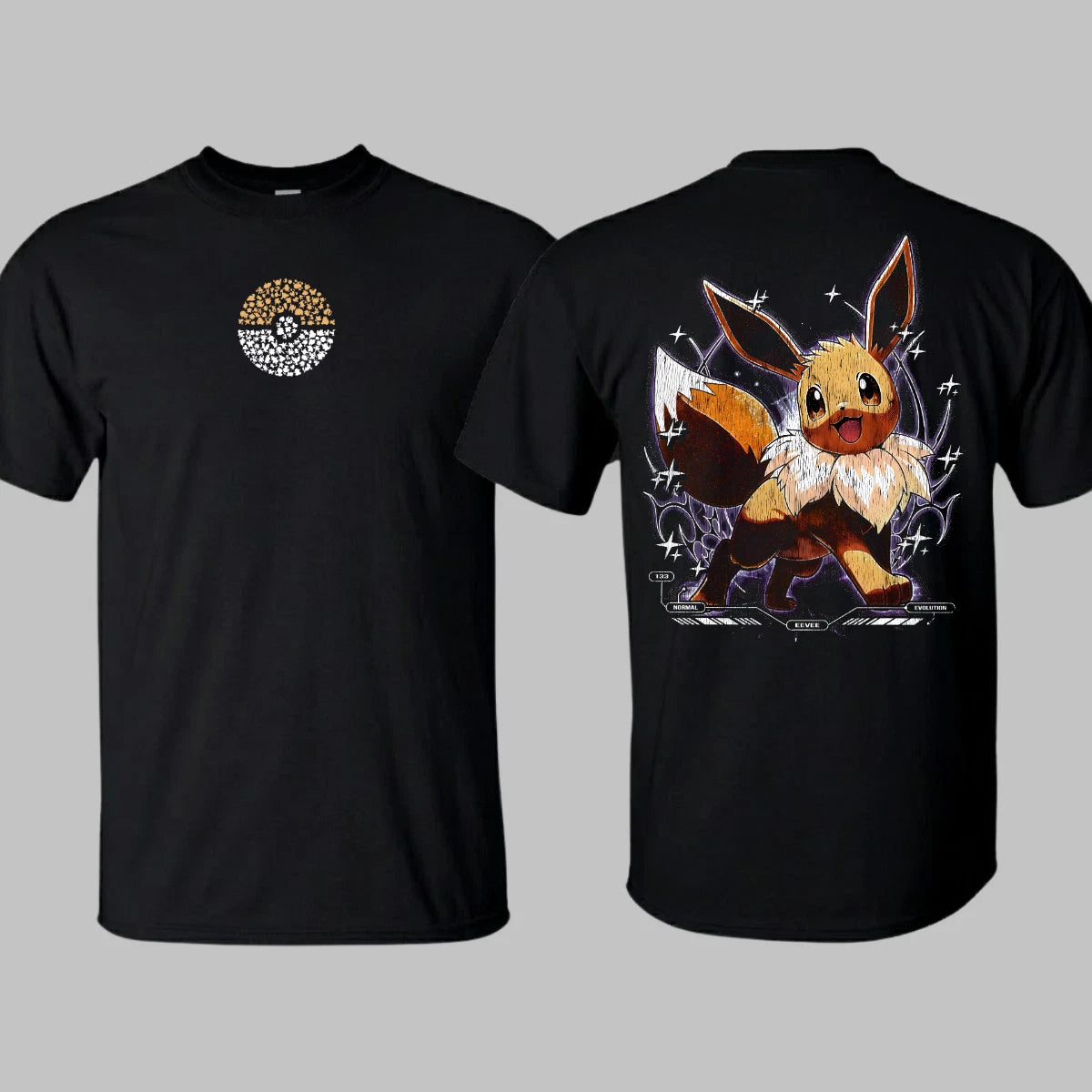 Retro Eevee T-Shirt Heavyweight Cotton Anime Oversized Men Clothing Fan Gift
