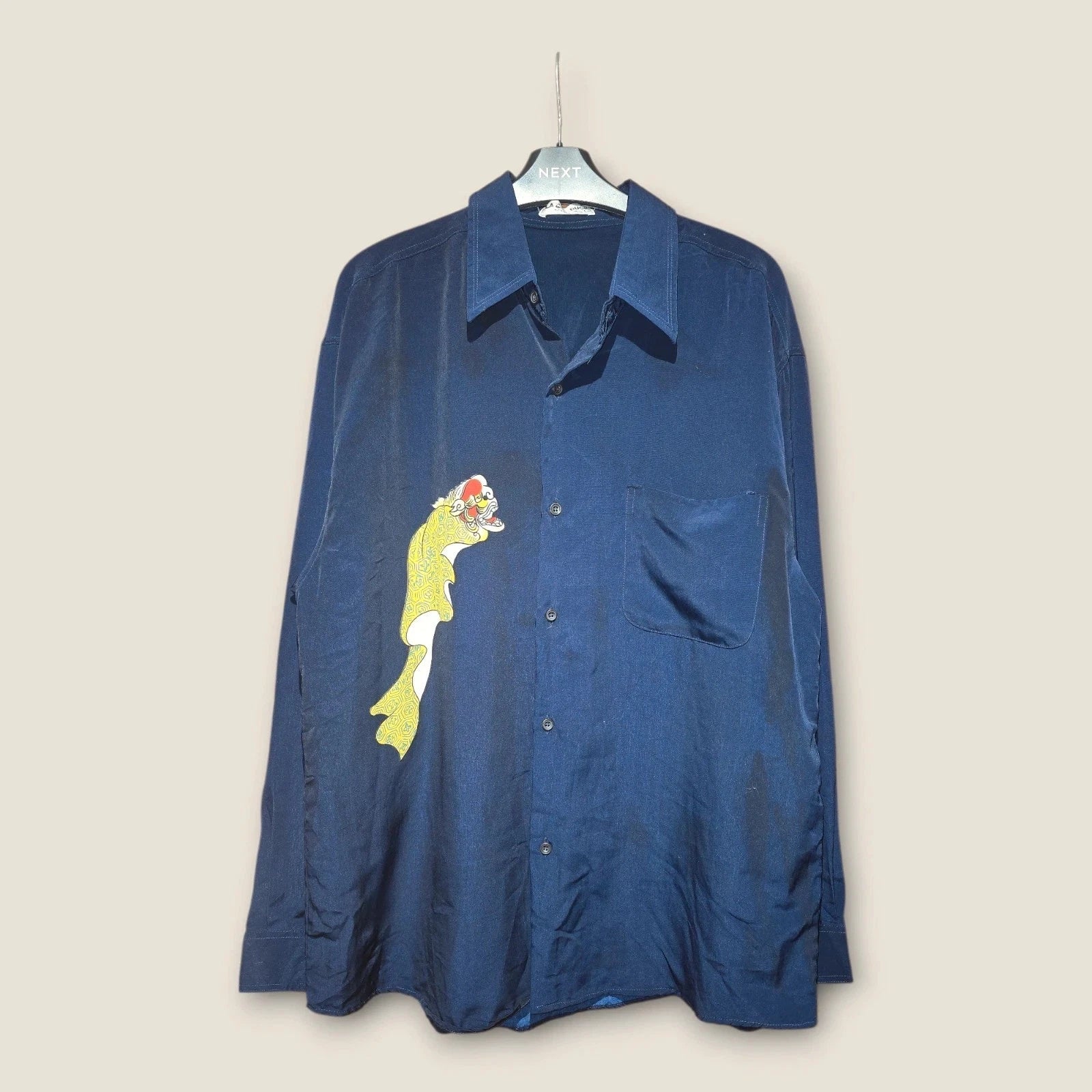 Men's Navy Y2K Lazy Duck Japanese Lady Print Longsleeved Shirt, Large