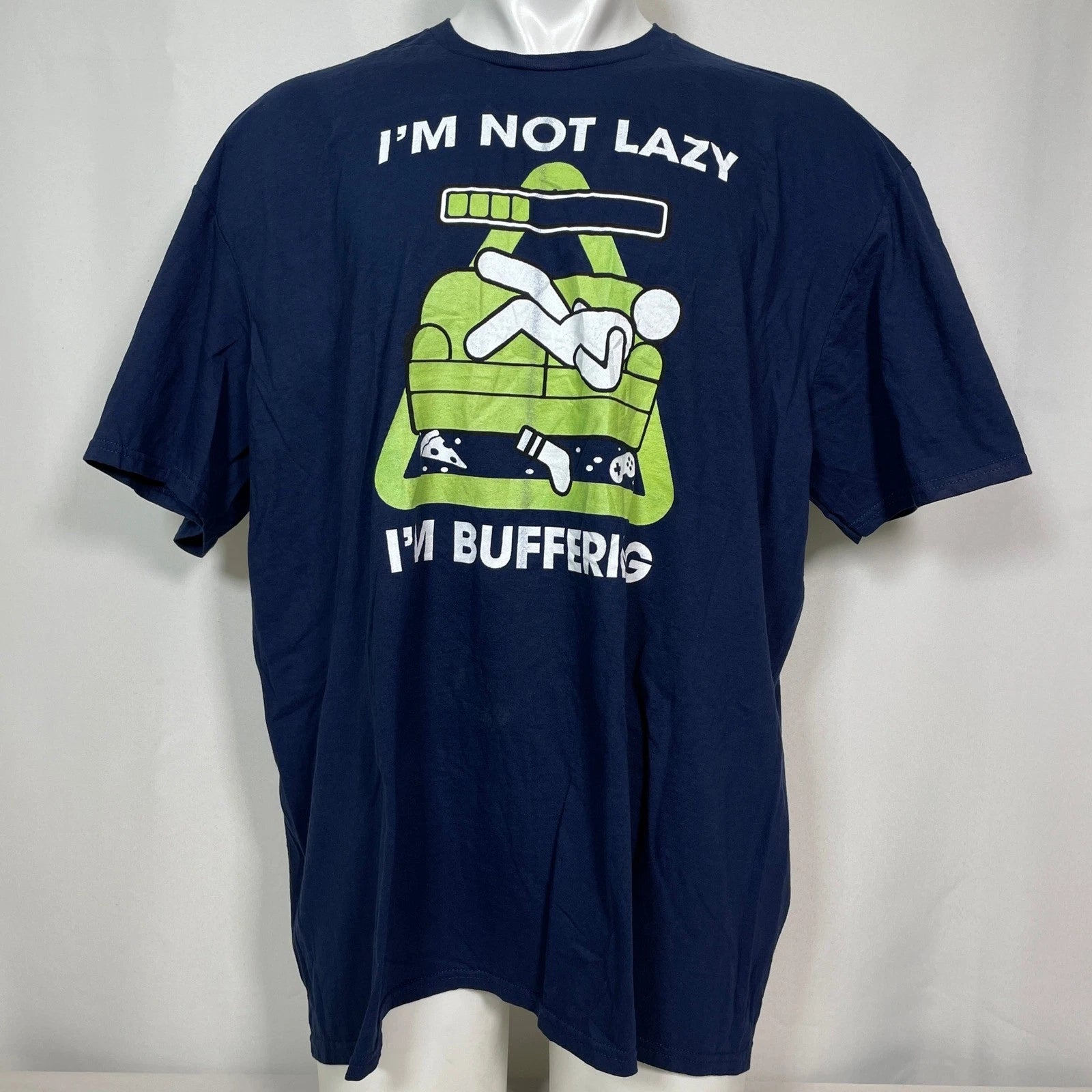 I'm Not Lazy I'm Buffering Geek Funny Navy Blue Green T-Shirt Men's 3XL
