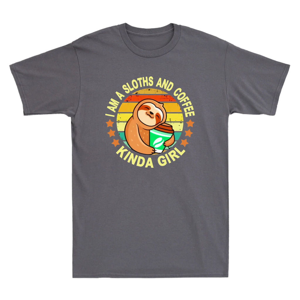 I Am A Sloths And Coffee Kinda Girl Vintage Men's T-Shirt Cotton Tee
