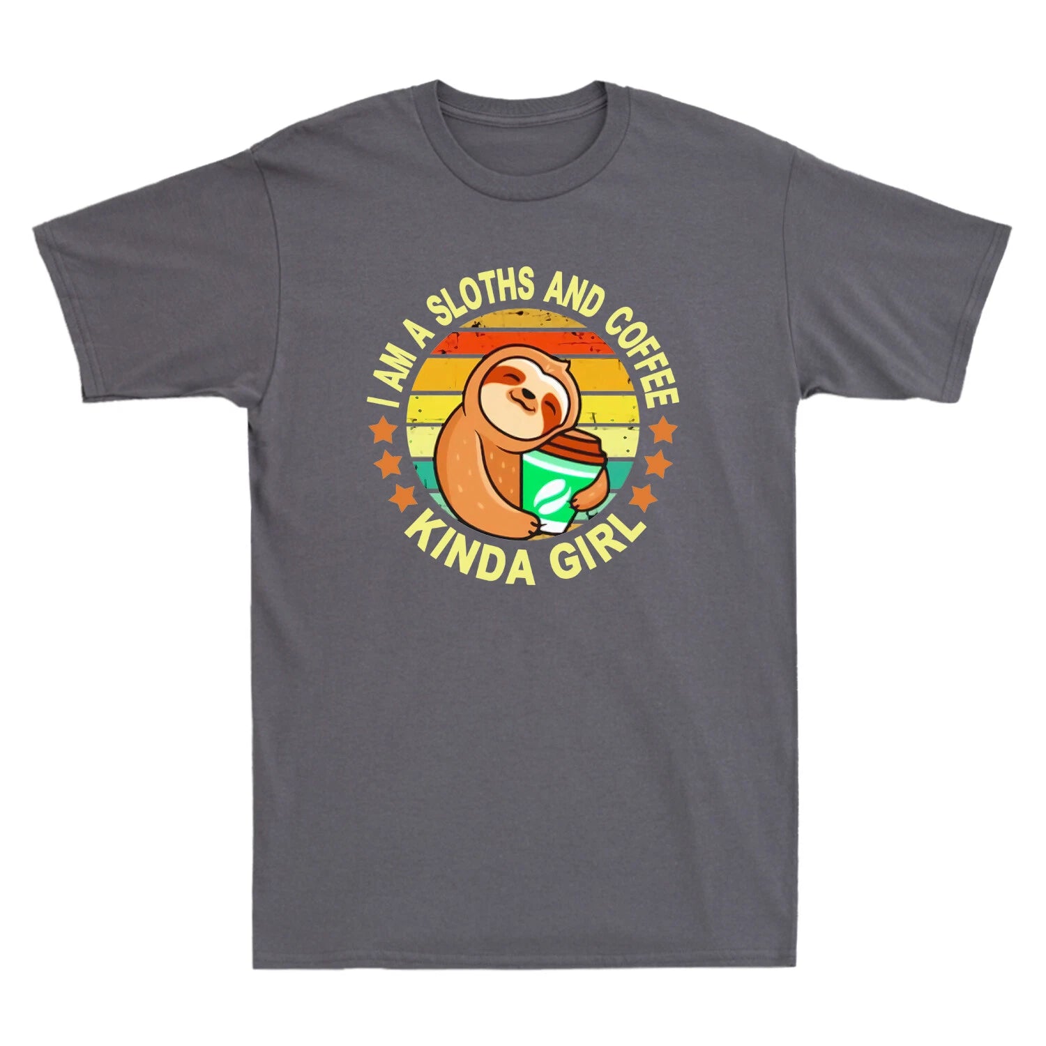 I Am A Sloths And Coffee Kinda Girl Vintage Men's T-Shirt Cotton Tee