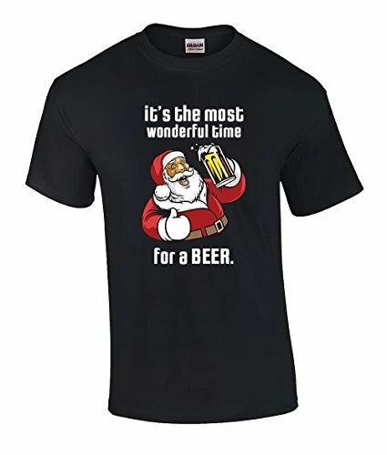 Funny Santa It's A Most Wonderful Time for A Beer Christmas Holiday T- Black