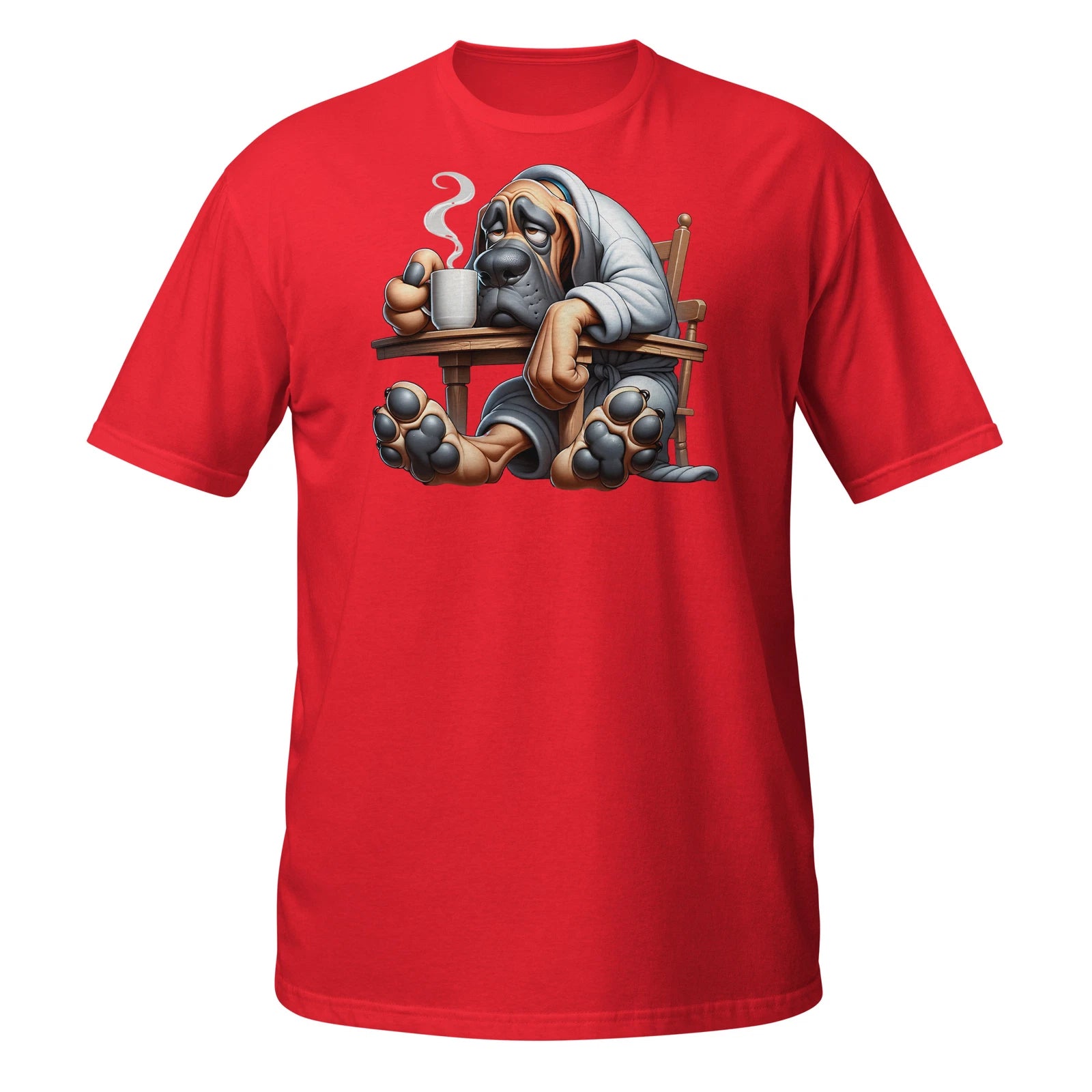 Exhausted Hound Coffee Shirt | Tired Dog in Robe with Mug Tee  Unisex Shirt