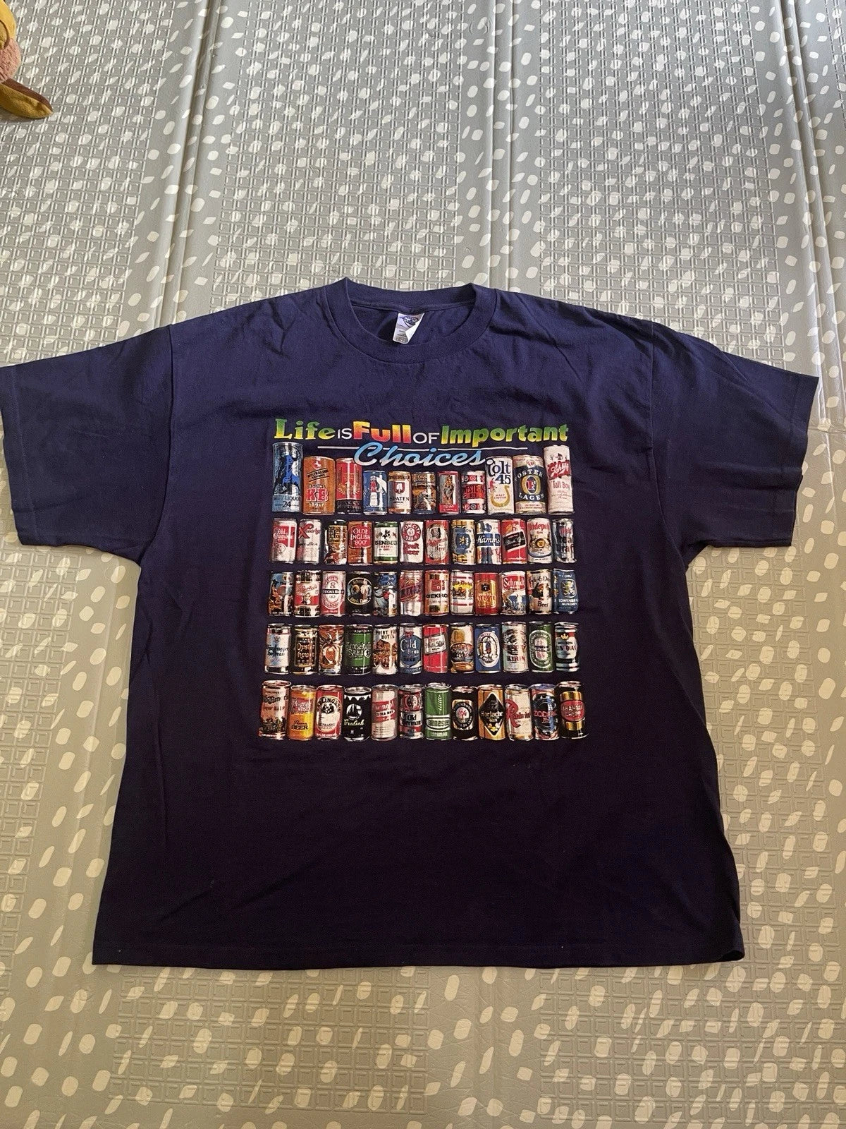 VINTAGE 90s Beer Shirt Life is Full of Important Choice Sz XL DeltaPro Navy Blue