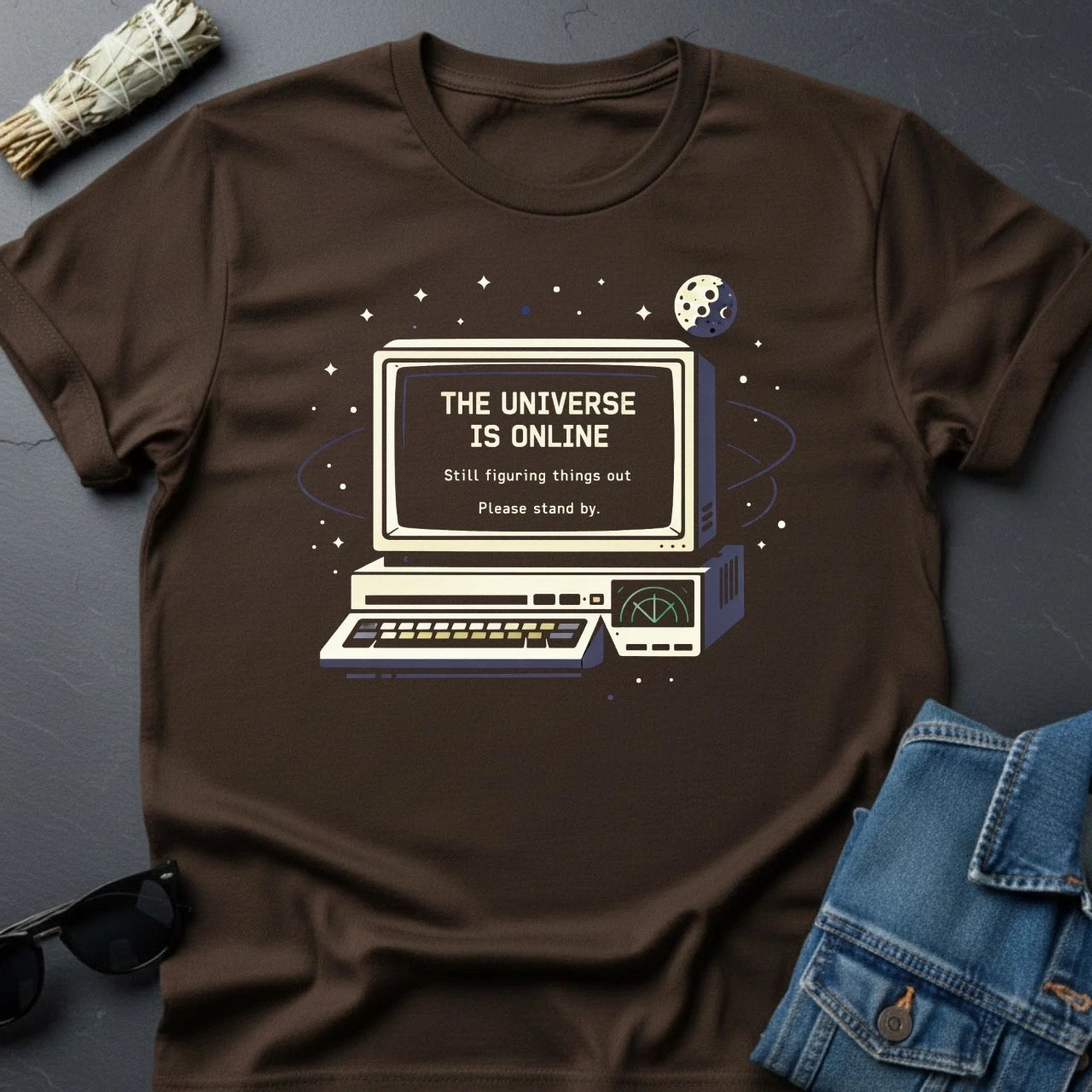 The Universe Is Online T-Shirt - Cosmic Retro Computer Graphic