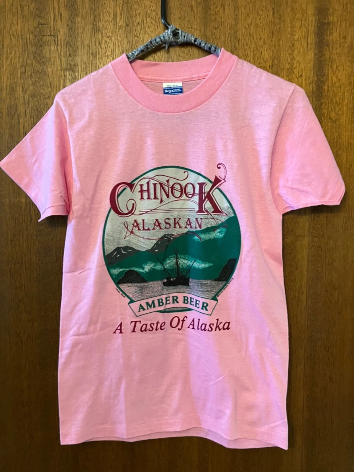 Vintage Chinook Alaskan Amber Beer T-shirt  - Pink - size Sm - NEW - Fast Ship