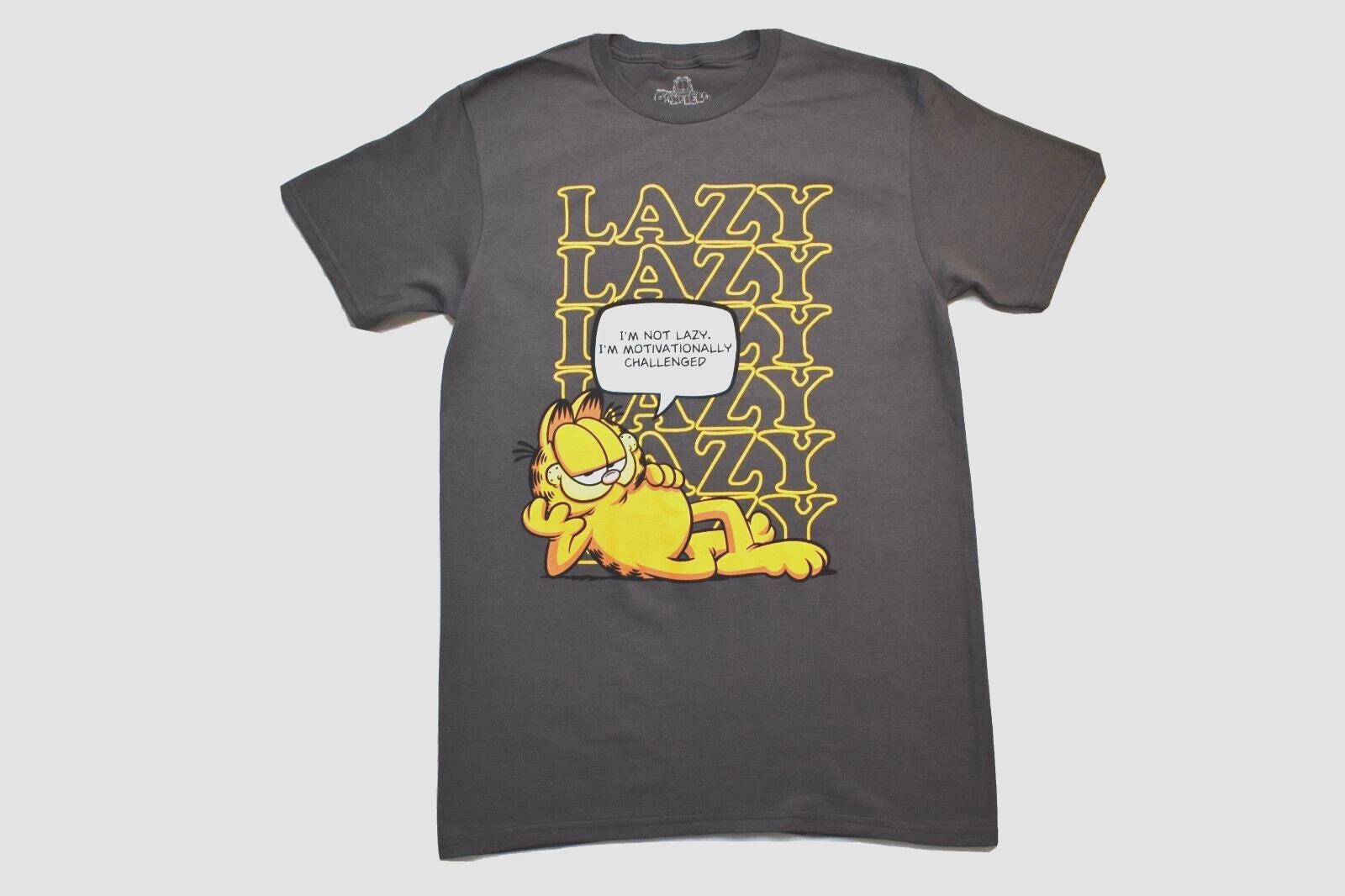 Garfield Mens Garfield Lazy Motivationally Challenged Funny Gray Shirt New Small