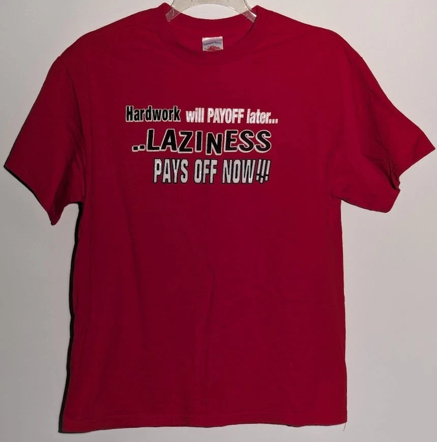 Vintage Novelty "Hard Work vs. Laziness" Rare Short Sleeve T-Shirt Adult Large
