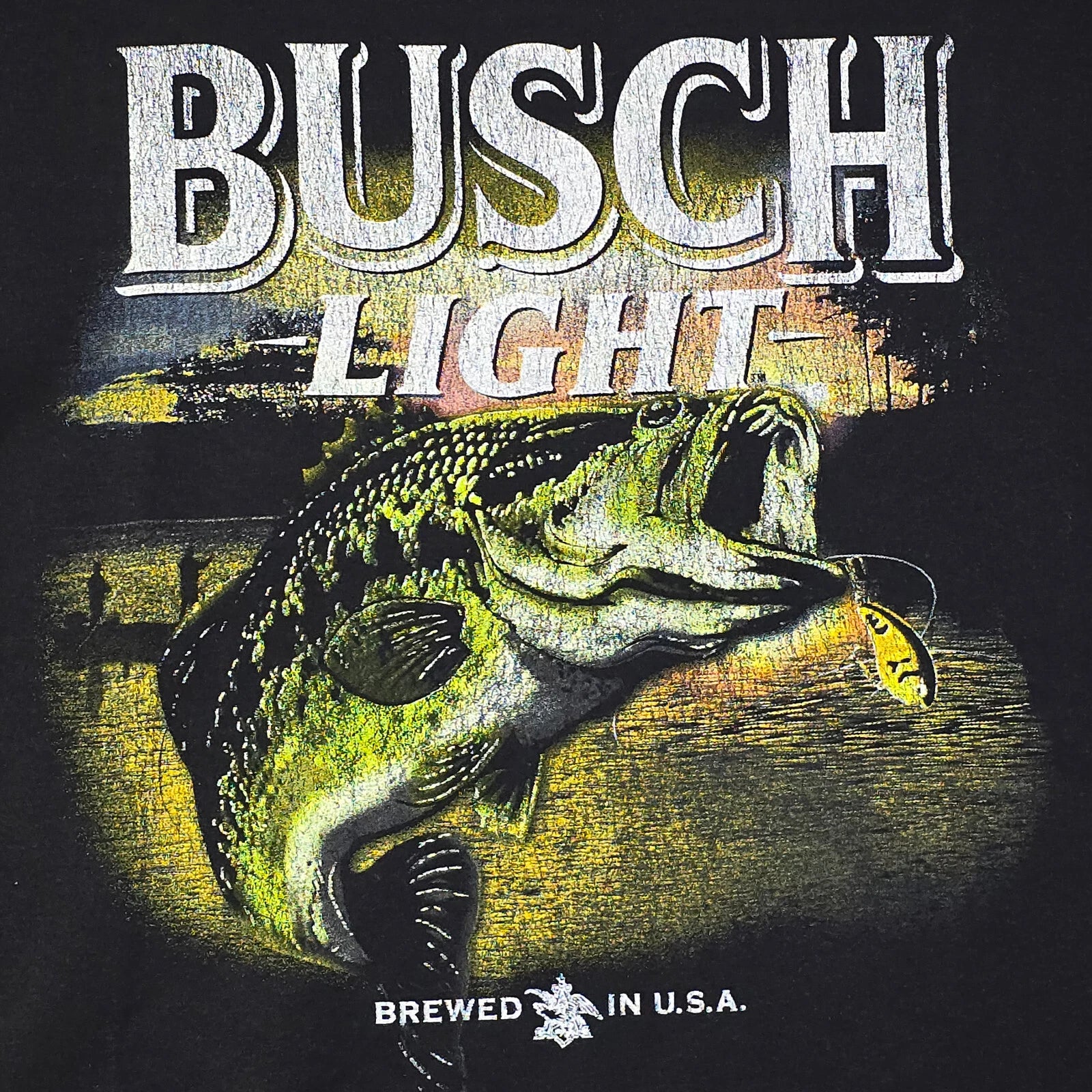 BUSCH LIGHT BEER Shirt ADULT 2XL XXL BLACK BASS FISHING HUNTING CASUAL MENS NWT