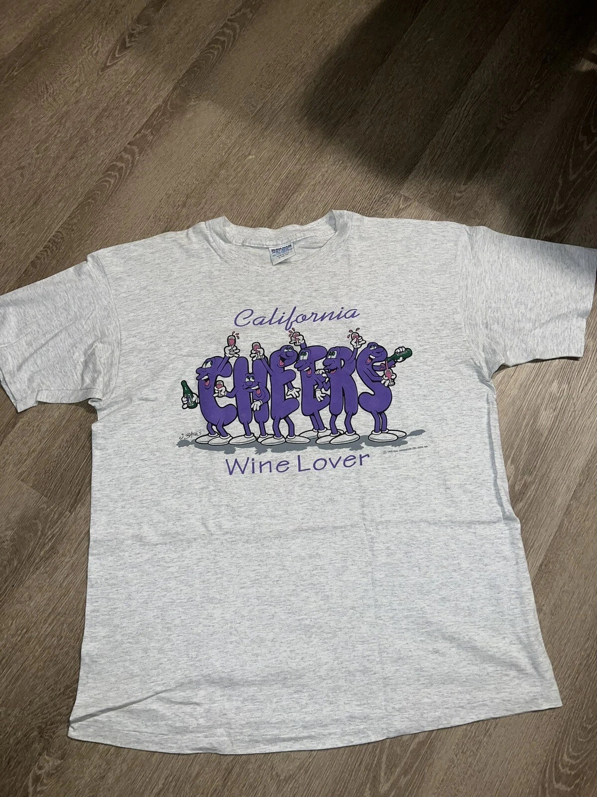 California Wine Lover Rare Vintage Authentic Puff Print Tee Size XL 1993 Clean