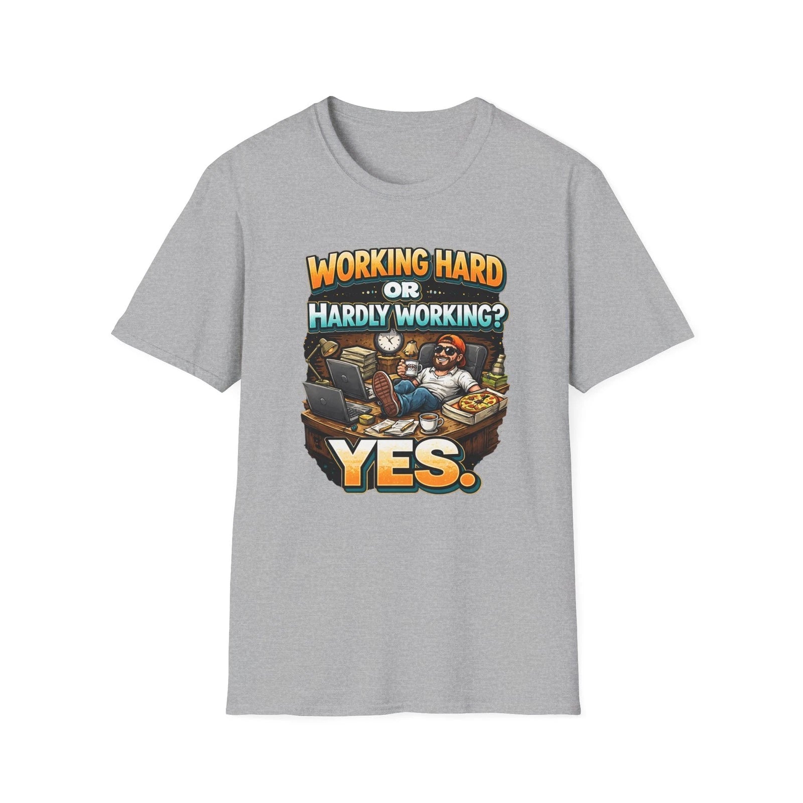 Working Hard or Hardly Working? Yes T-Shirt | Funny Lazy Office Graphic Tee
