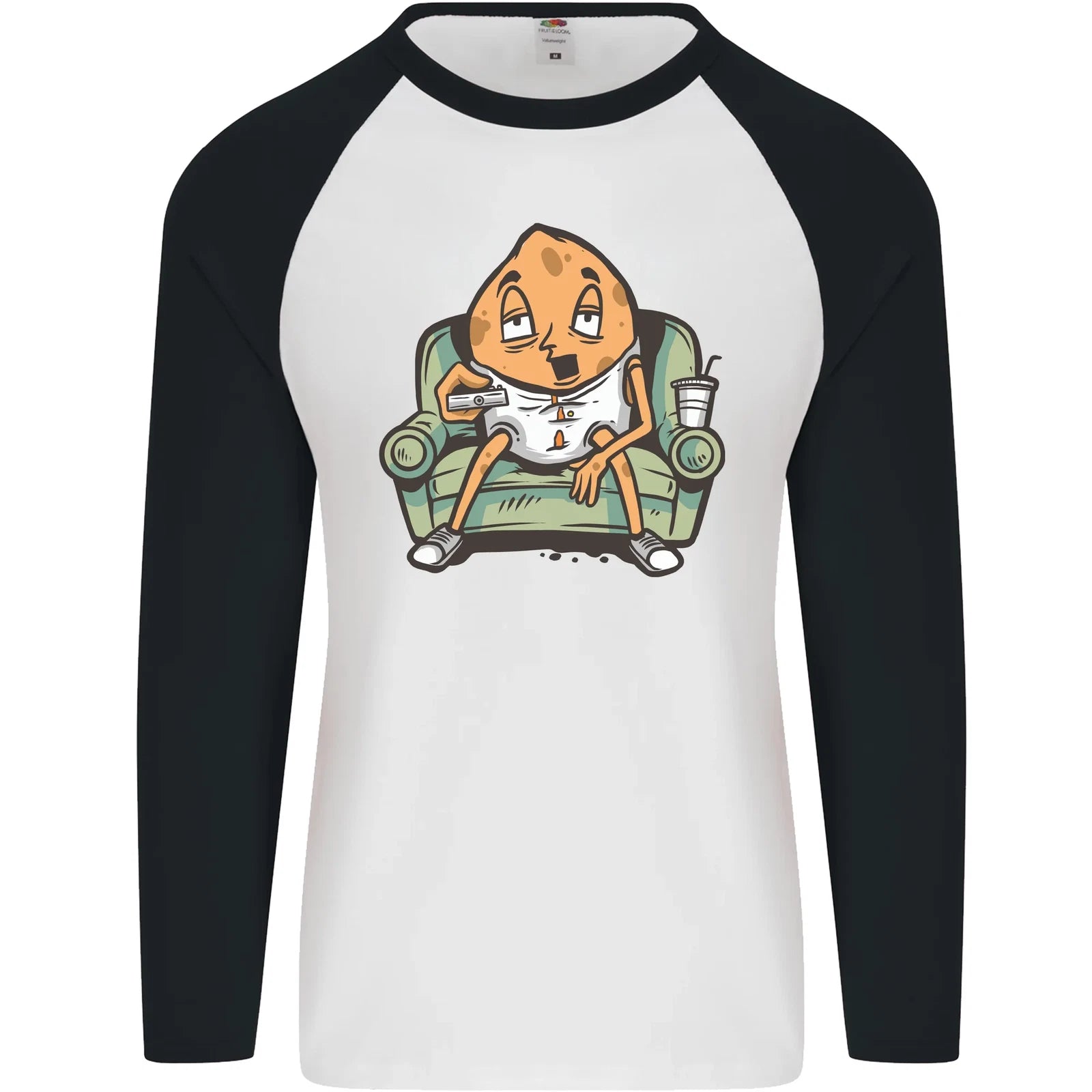 Funny Lazy Couch Potato Watchng TV Mens L/S Baseball T-Shirt