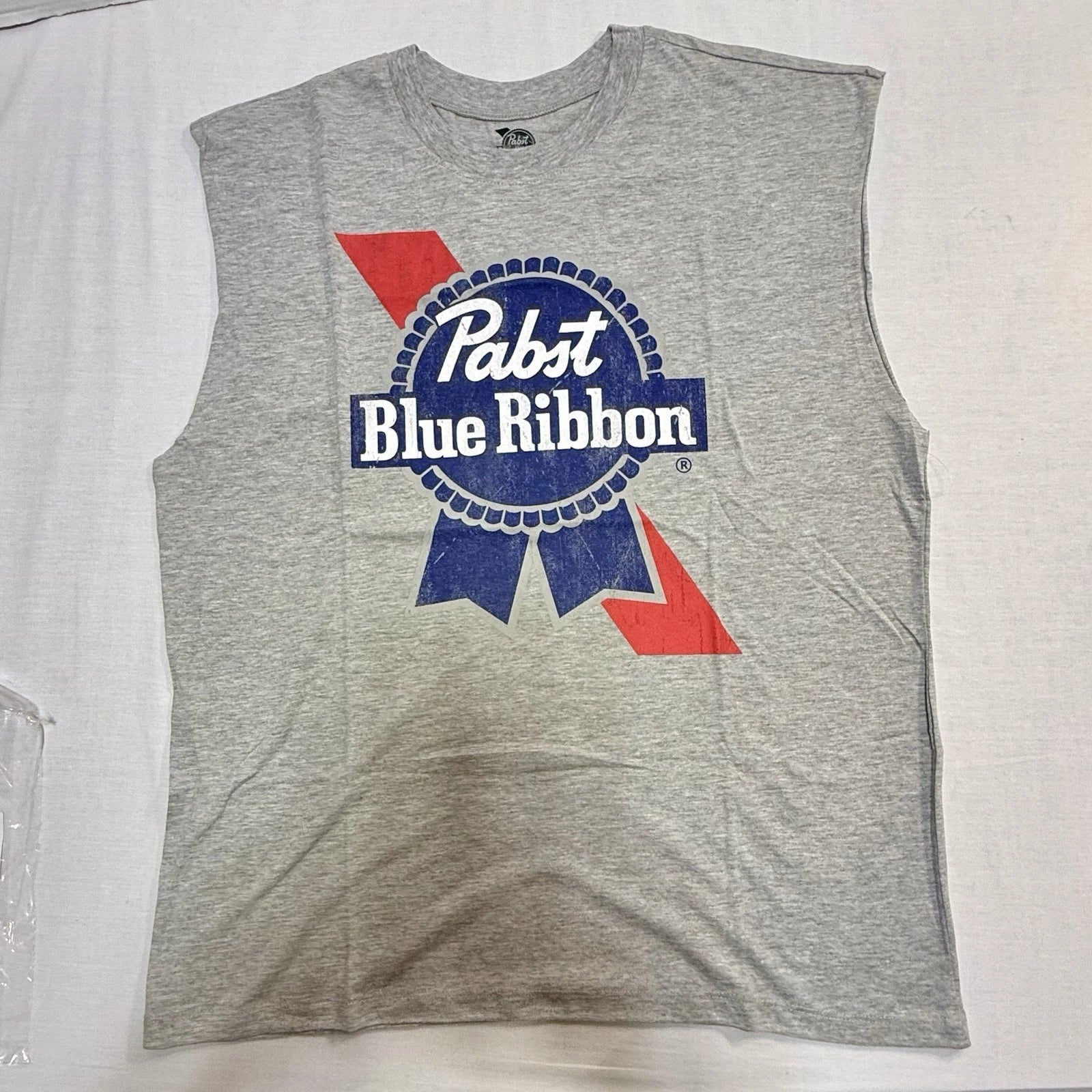 Pabst Blue Ribbon Sleeveless Tank Top Shirt Men’s Medium Gray Graphic Print Logo