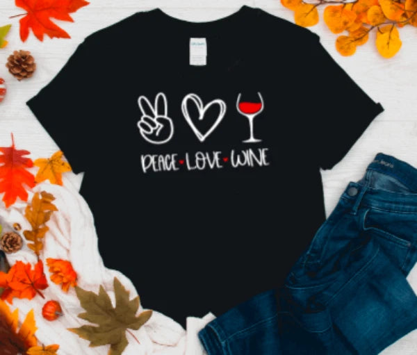 Peace, Love, Wine Black Unisex Short Sleeve T-shirt