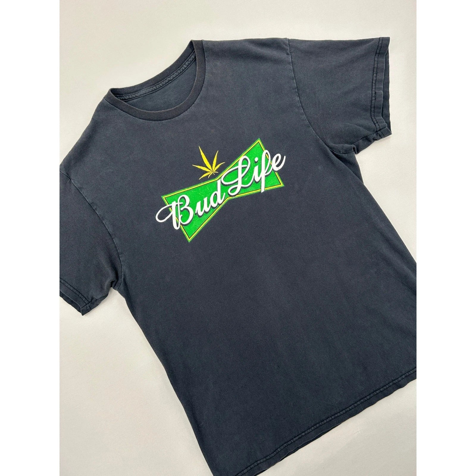 Bud Life Weed Parody Graphic T-Shirt Mens Large Black Budweiser Style
