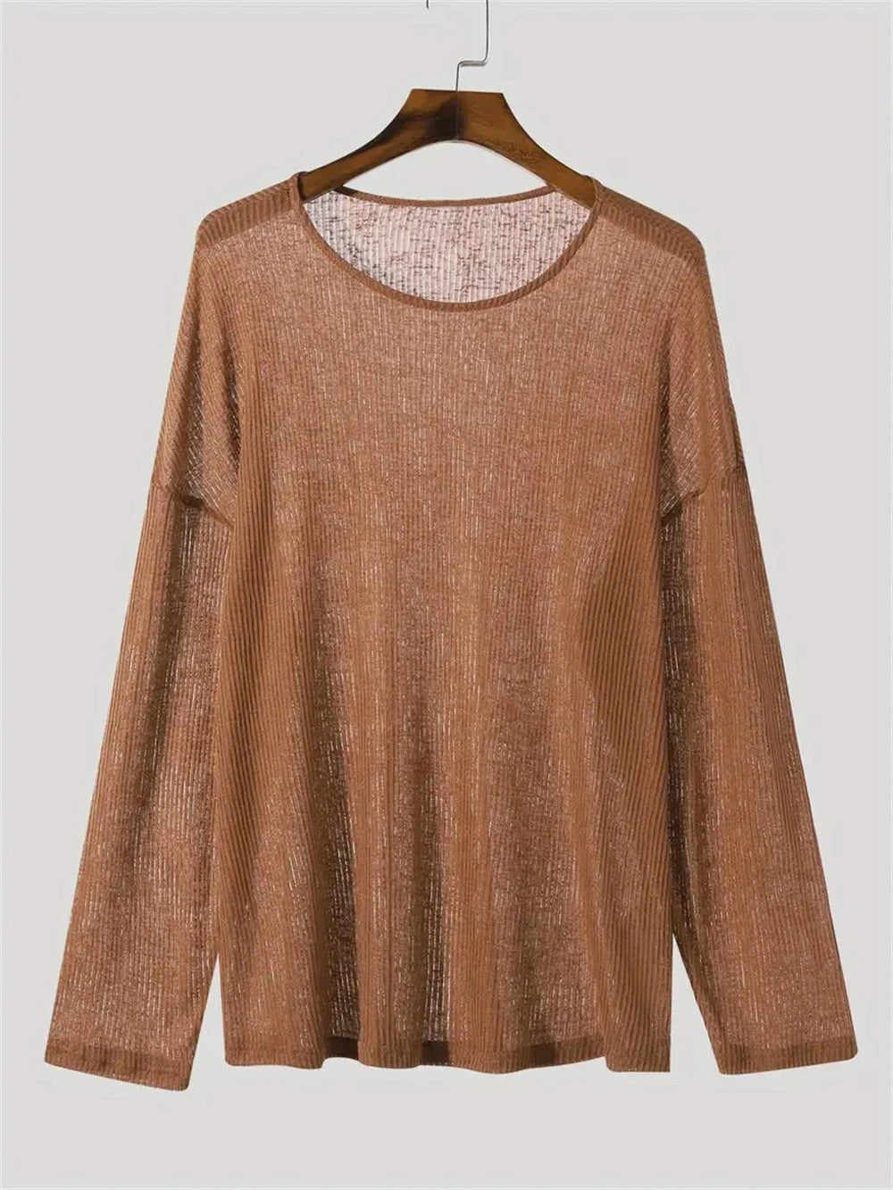 Men's See Through Round Neck Shirt Long Sleeve Sexy Undershirts Tee Tops