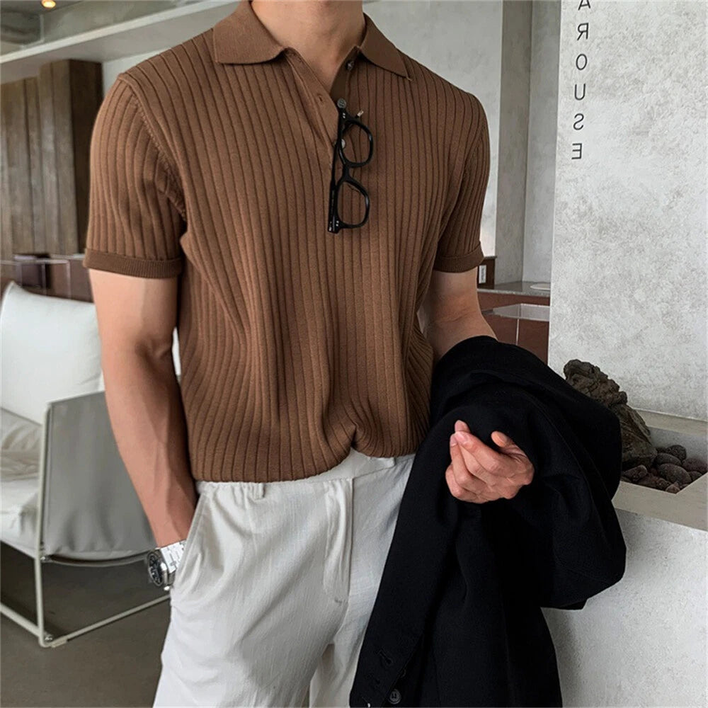 Men's Short Sleeve Slim Fit Polo Shirts Knitted Shirts Casual Golf Shirt