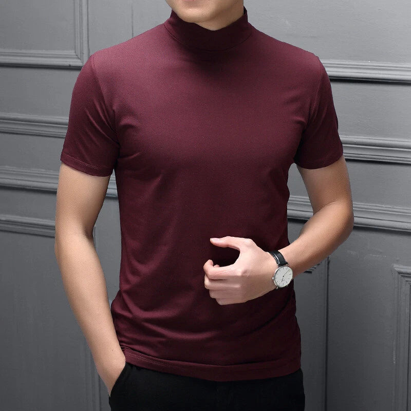 Mens High Neck Basic Tees T-Shirt Short/Long Sleeve Plain Pullover Slim Fit Top