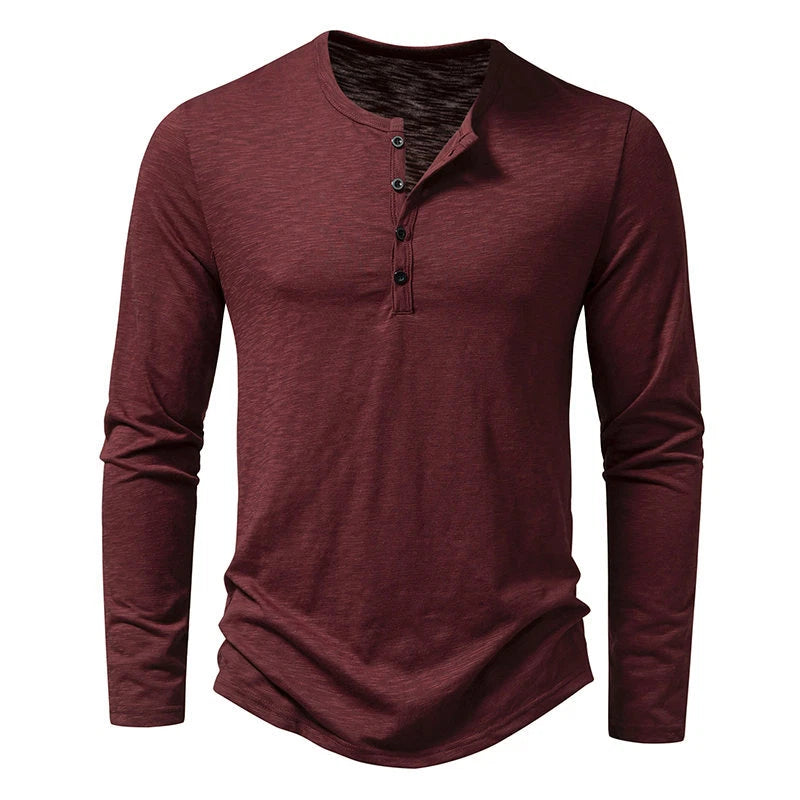 Mens Summer Solid Button V Neck T Shirts Henley Casual Long Sleeve Slim Tops