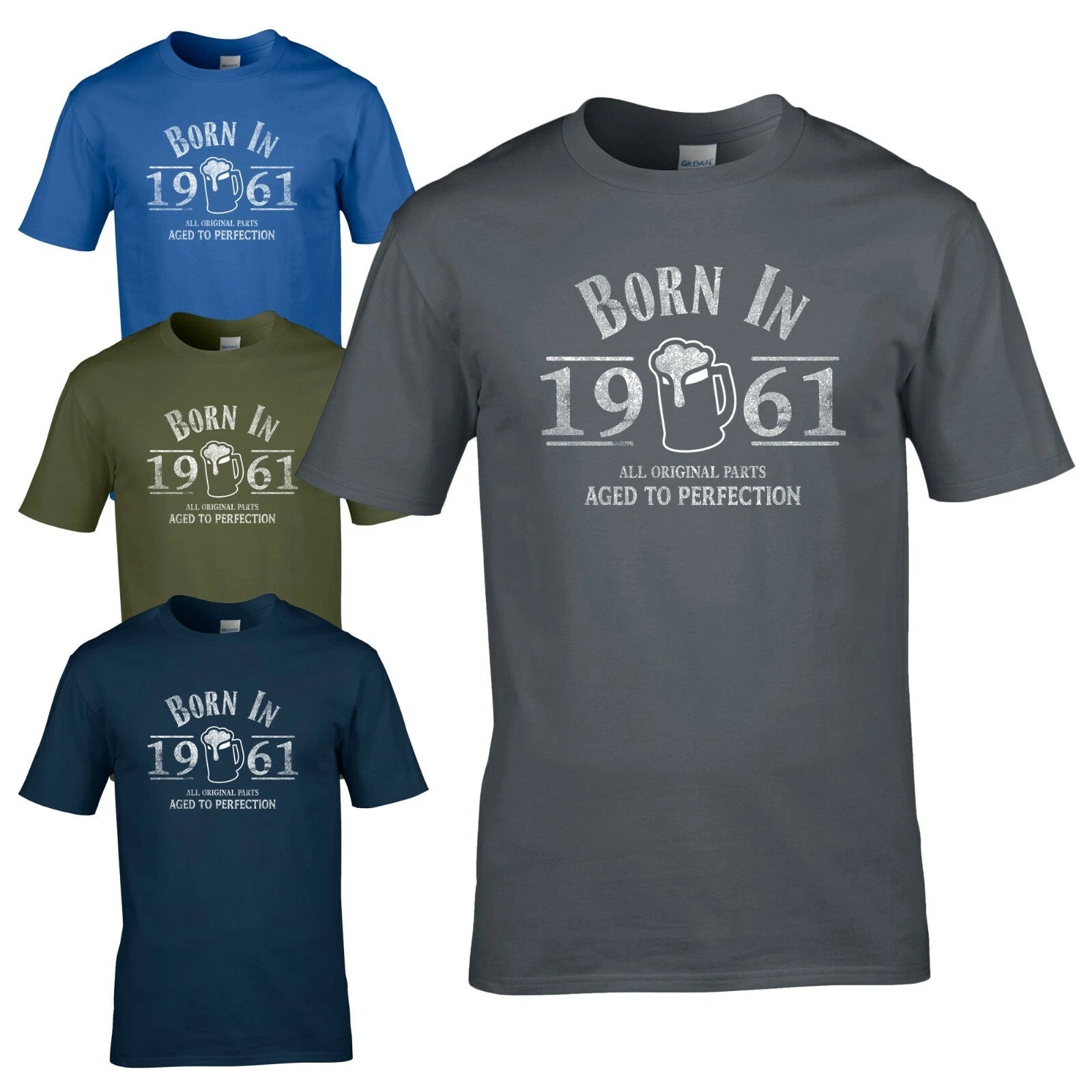 Born in 1961 T-Shirt - 65th Year Birthday Age Present Beer Funny Aged Mens Gift
