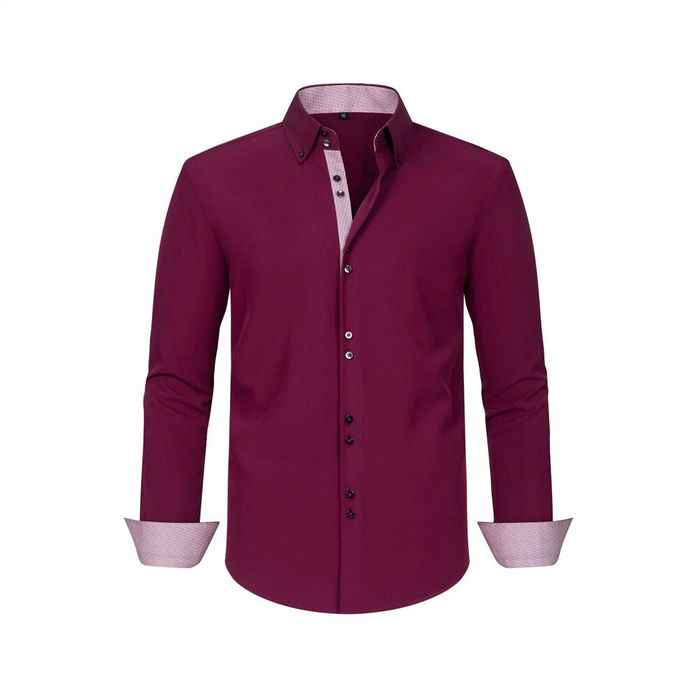 Men's Wave Point Shirt Casual Shirts Long Sleeve Button Down Tops Blouse