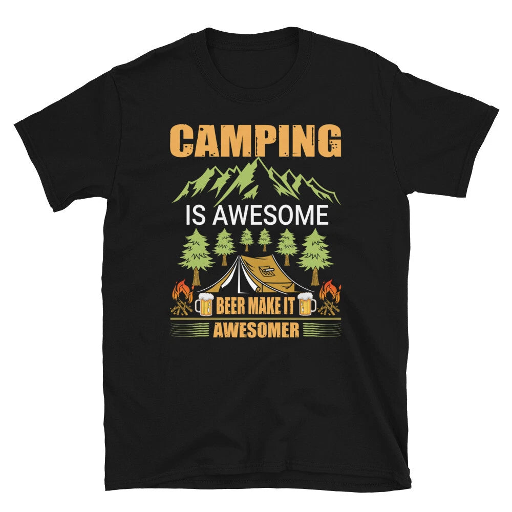 Camping Is Awesome Beer Vintage Design Camping Novelty T-Shirt