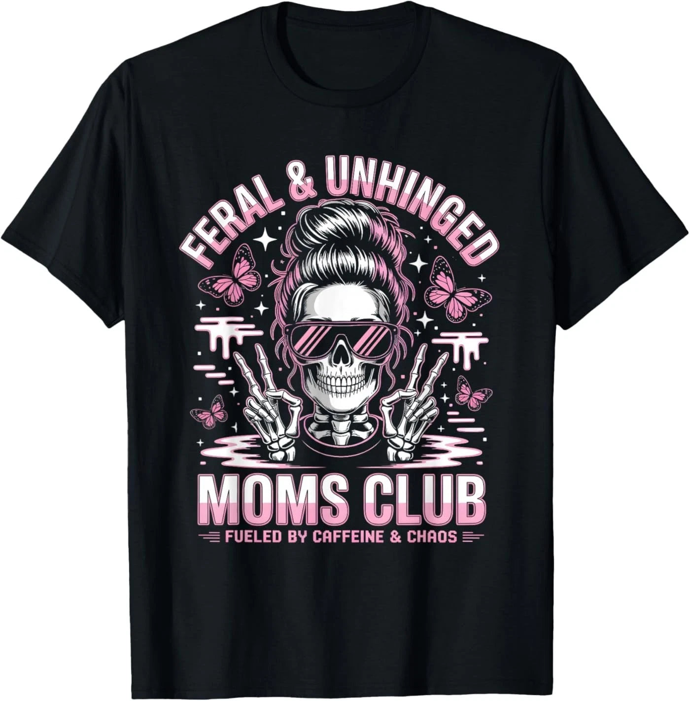Funny Feral and Unhinged Moms Club Skeleton Coffee Mom Girls T-Shirt