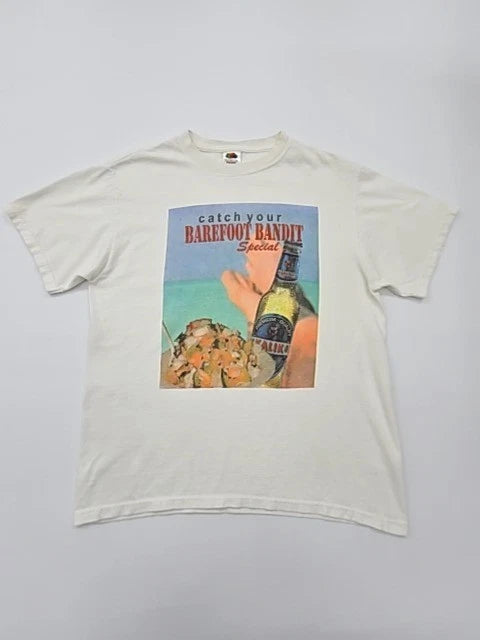 Fruit of the Loom Men White Graphic Beer T-Shirt Size M Screen Print