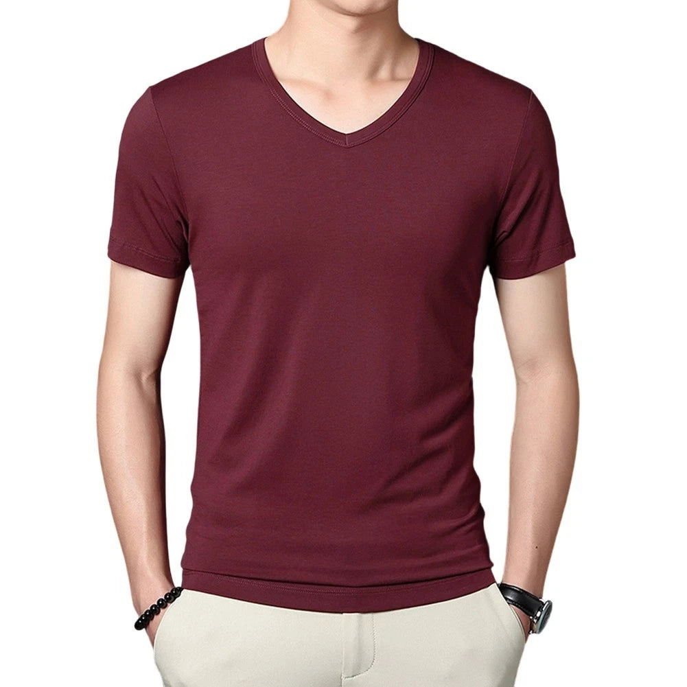 Men V Neck T-Shirt Short Sleeve Tee Casual Wear V Neck Short Sleeve Slim Fit