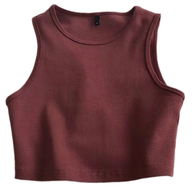 Women Round Neck Short Crop Tank Top Sleeveless Racerback Vest Basic Shirt