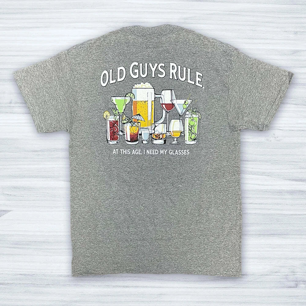 New OLD GUYS RULE T SHIRT- AT THIS AGE I NEED MY GLASSES Wine Glasses
