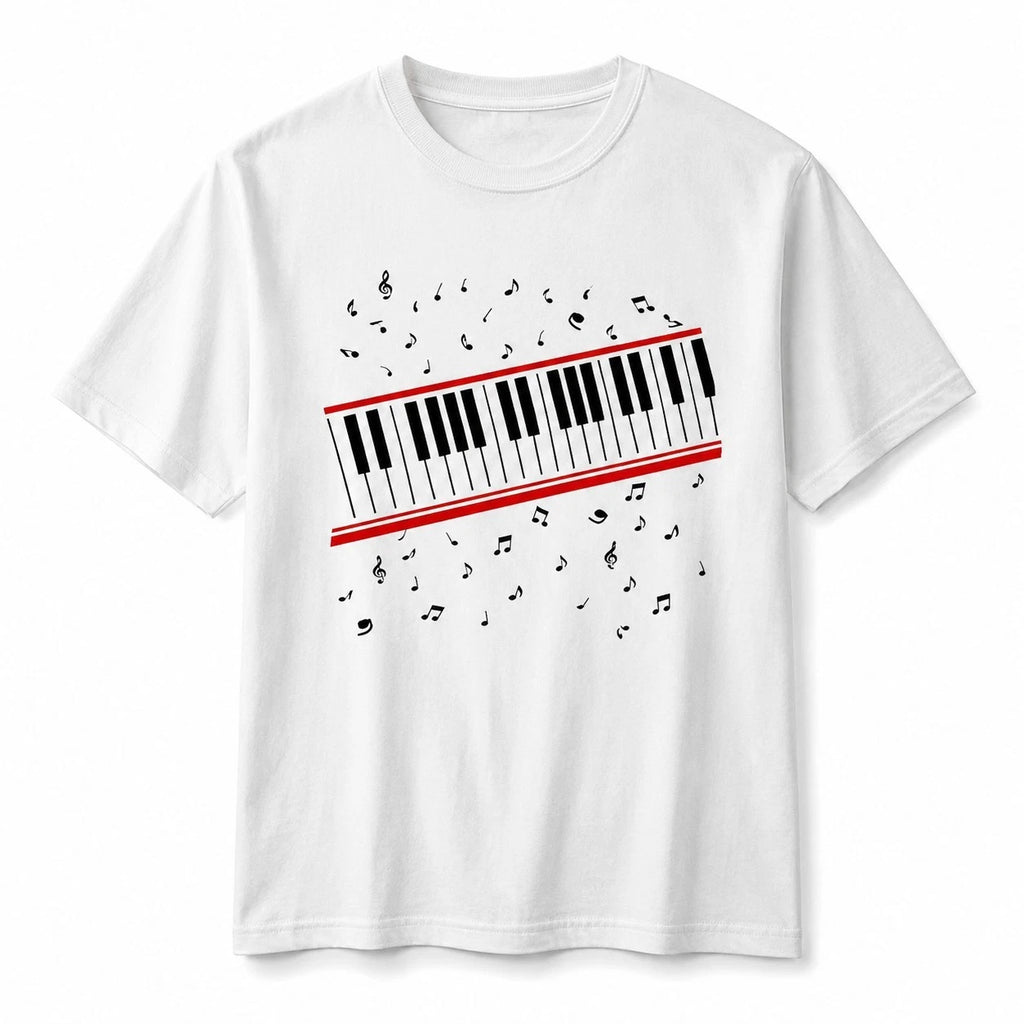 Piano Music T-Shirt Musical Notes Graphic Tee White Cotton Men Women Top UK