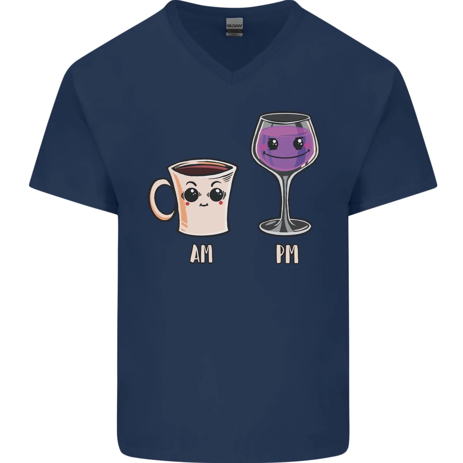 Coffee am Wine pm Funny Alcohol Prosecco Mens V-Neck Cotton T-Shirt