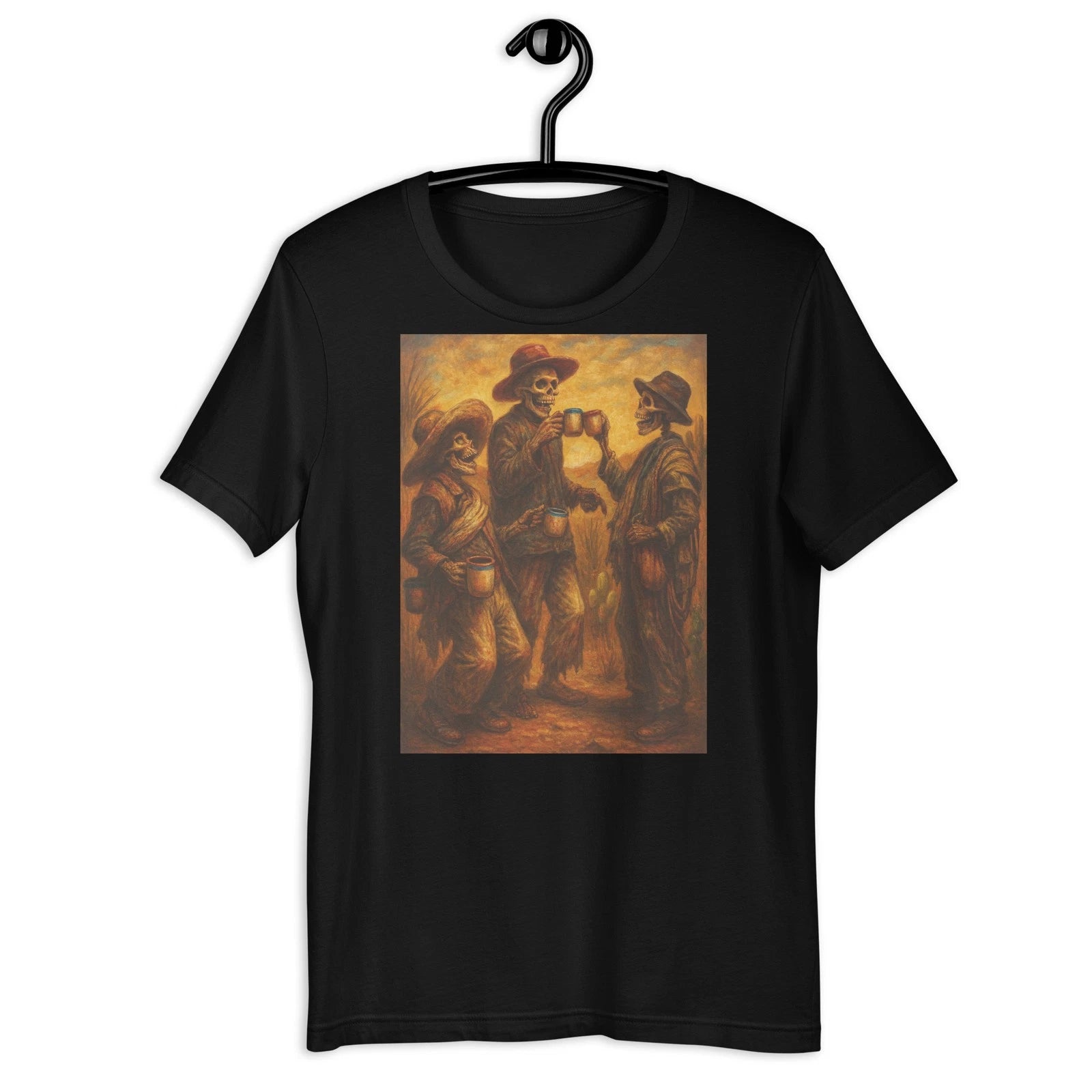 Skeleton Cowboys Drinking Coffee Mexican Folk Art Western T-Shirt